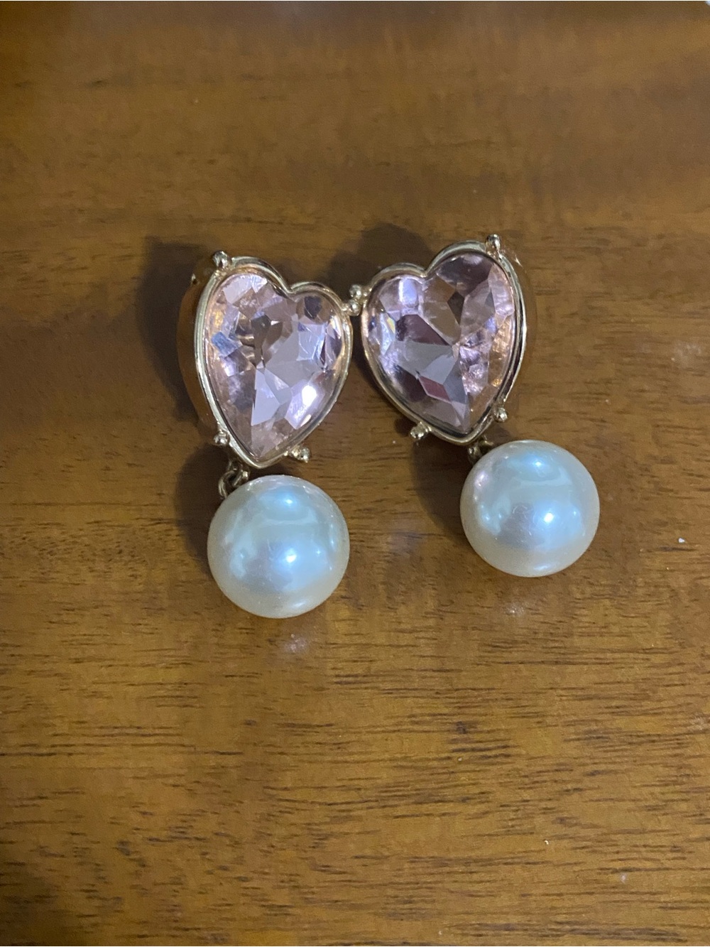 Betsey Johnson Gold-Tone Pink Heart Crystal & Pearl Drop Earrings